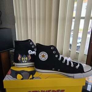 Converse Black High-Top Sneakers with Tom and Jerry Design